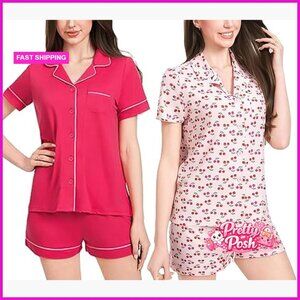 Soft Polyester Pajama Short Set 2-Pack with Button-Front Top